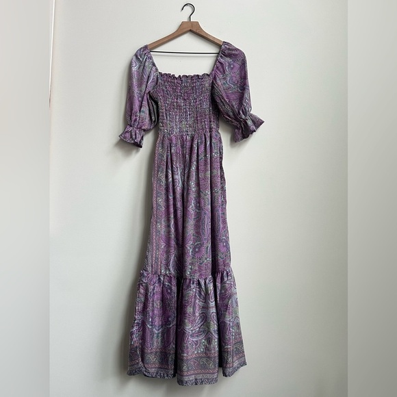 Perry Walker Collective Grace Purple Paisley Smocked Bohemian Midi Dress Silk - Picture 10 of 13